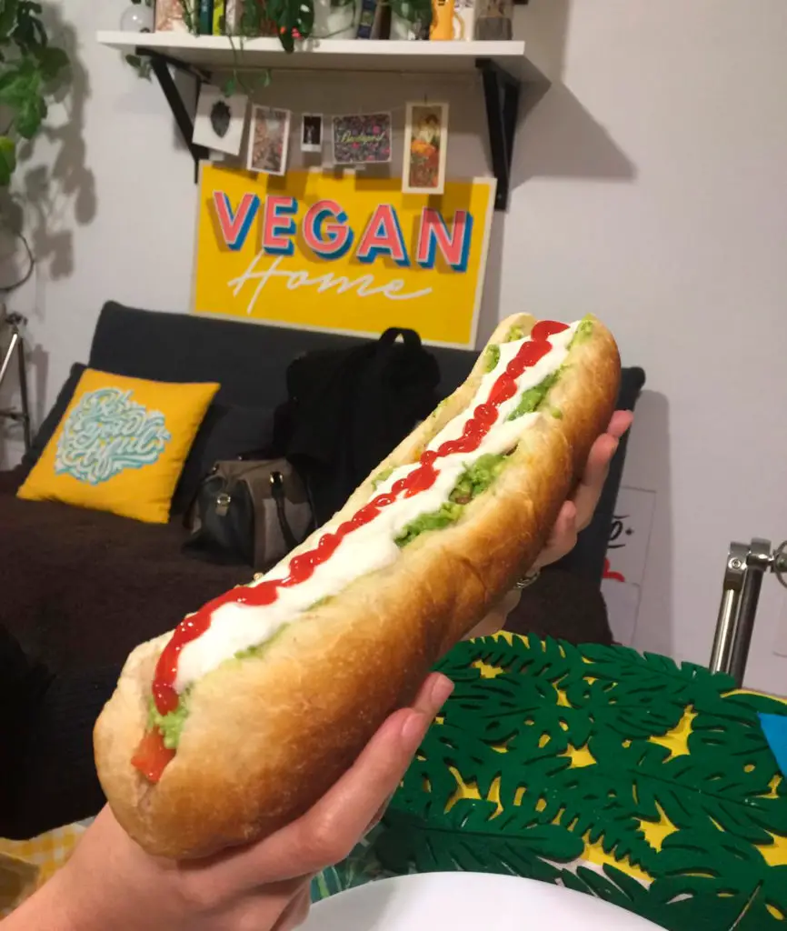 Vegan Chilean completo or Hot Dog with aquafaba mayo